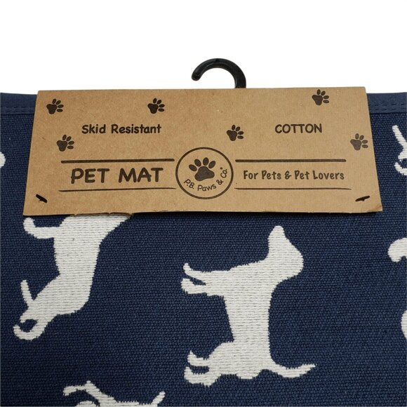 Dog Pet Feeding Mat 13x19" Blue White Non Slip Cotton Food Water Bowl Placemat - Picture 2 of 7